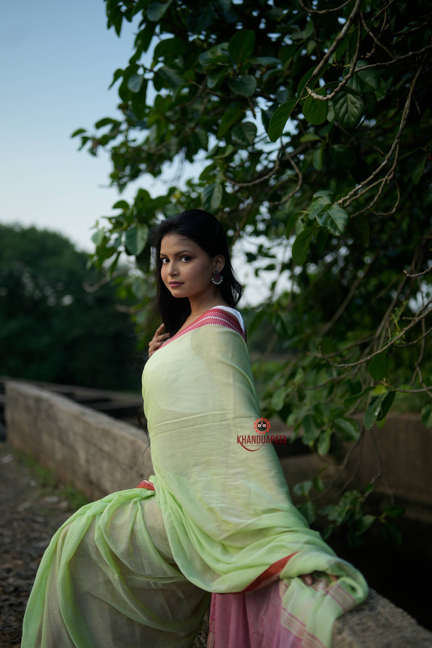 Pink and Pastel Green Plain Cotton Saree For Women