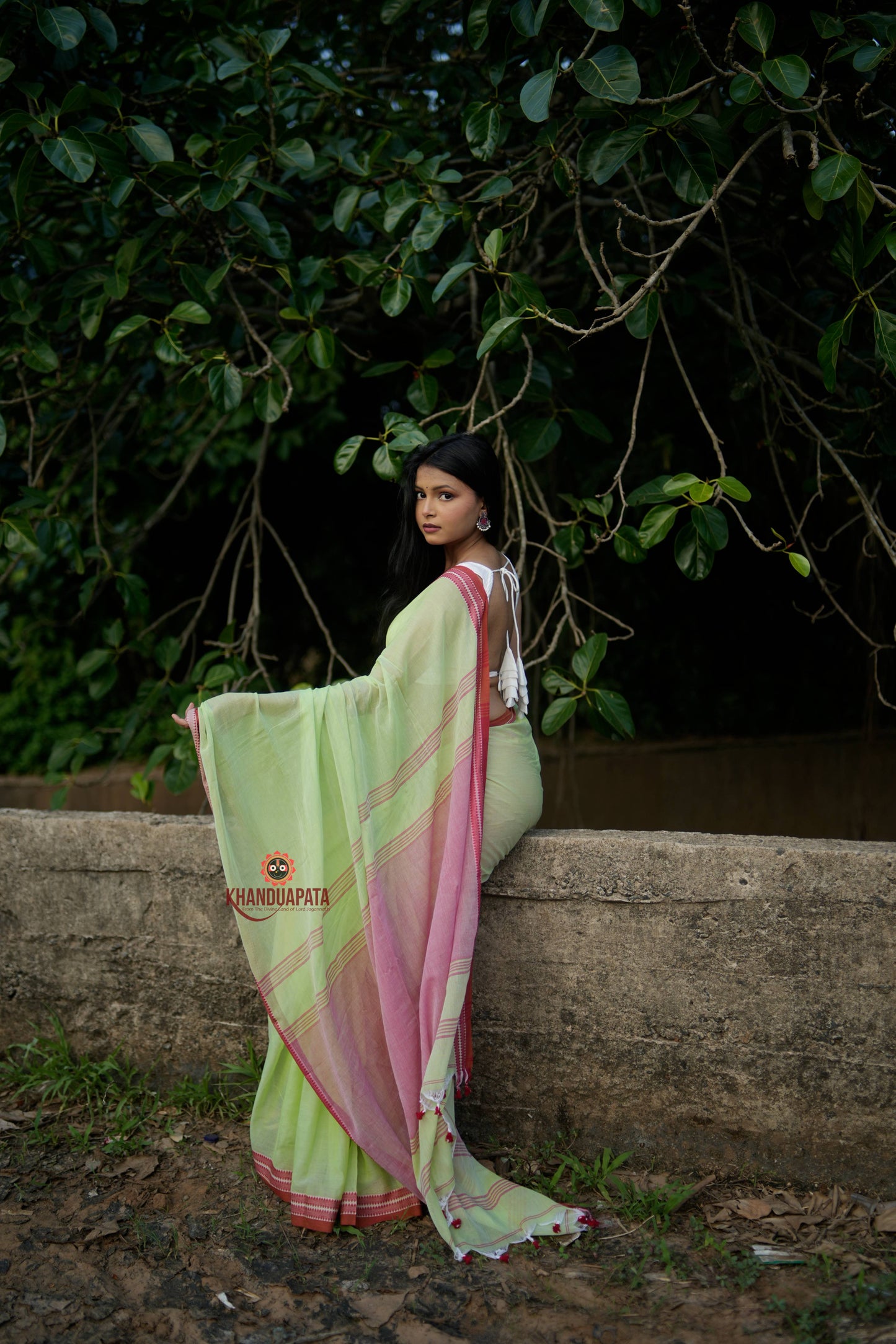 Pink and Pastel Green Plain Cotton Saree For Women