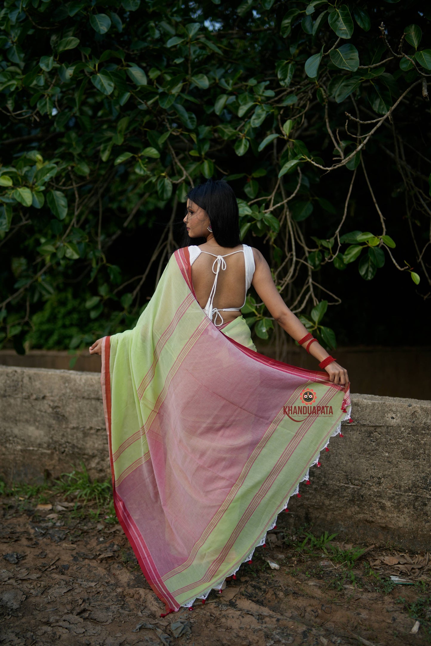 Pink and Pastel Green Plain Cotton Saree For Women