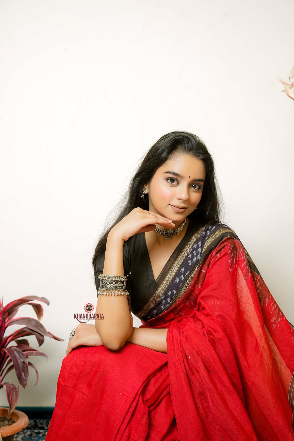 Maroon Plain Pasapali Border Cotton Saree For Women