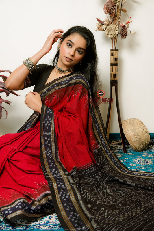 Maroon Plain Pasapali Border Cotton Saree For Women