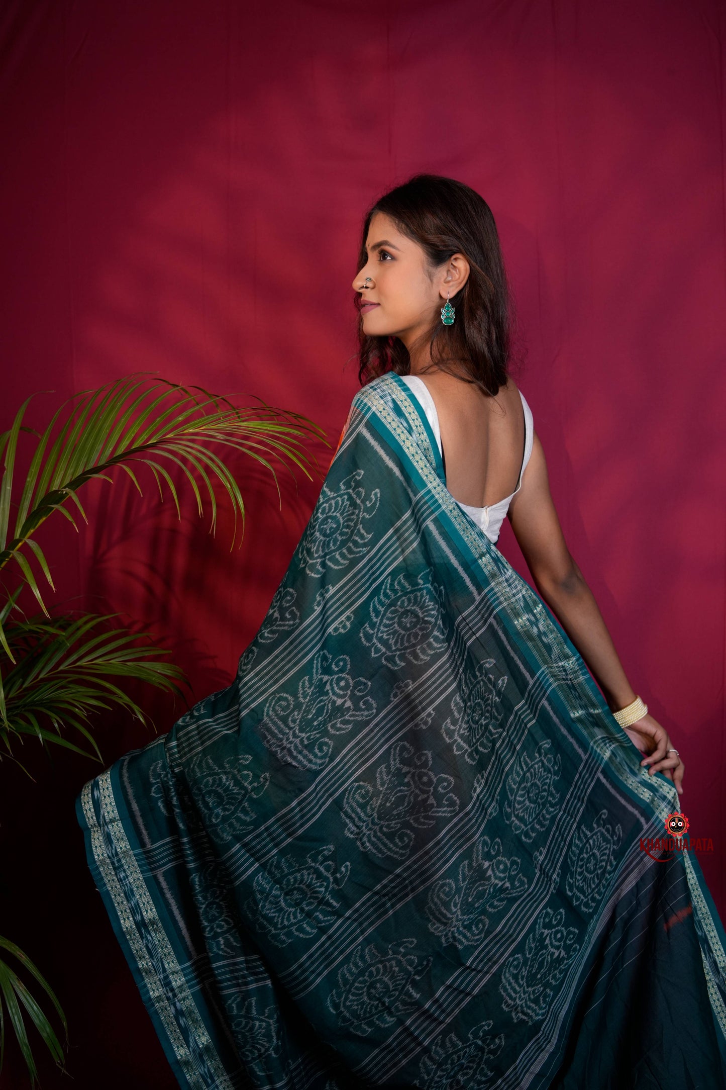 Orange & Teal Colour Body Design Cotton Saree For Women