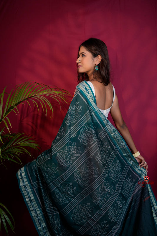 Orange & Teal Colour Body Design Cotton Saree For Women