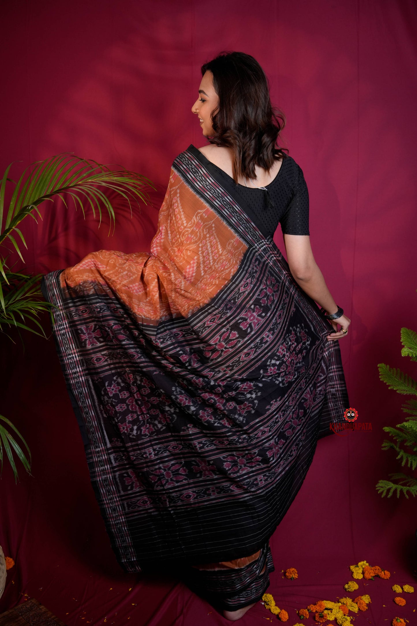 Brown & Black Colour Body Design Cotton Saree For Women