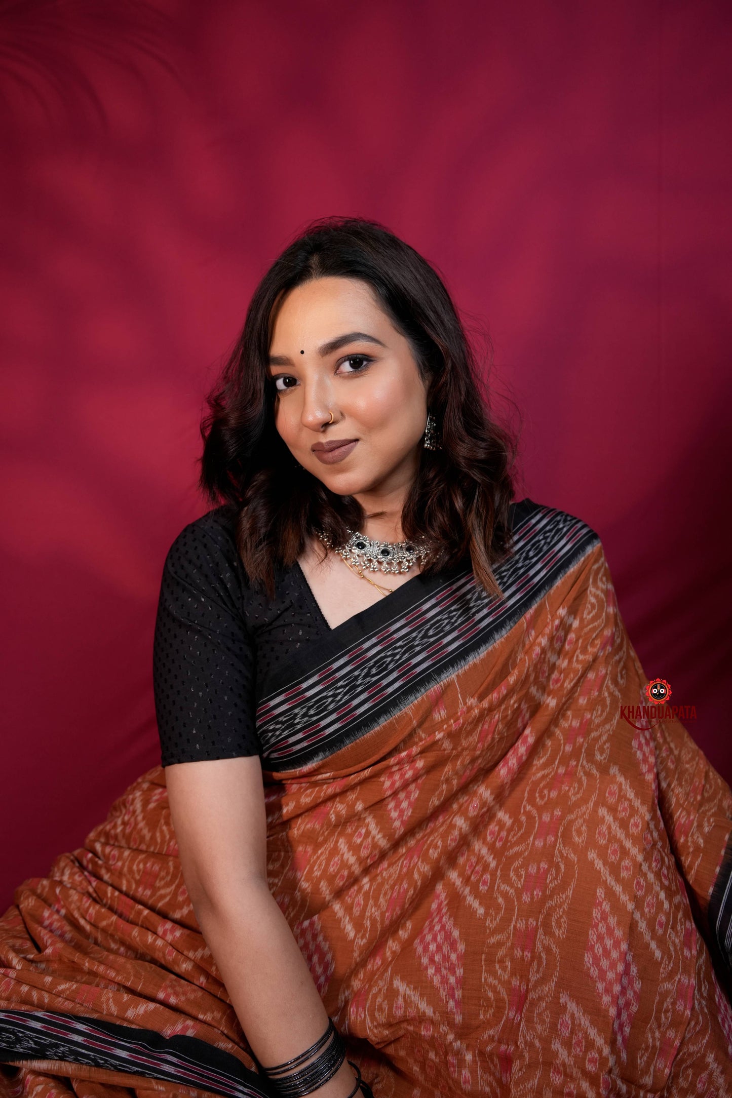 Brown & Black Colour Body Design Cotton Saree For Women