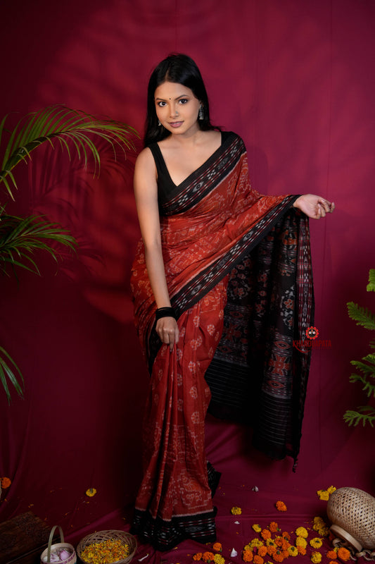 Red & Black Colour Body Design Cotton Saree For Women