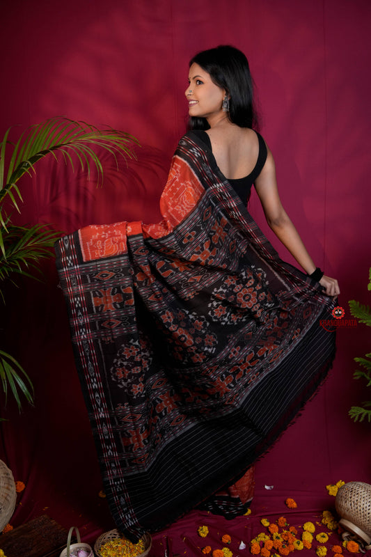 Red & Black Colour Body Design Cotton Saree For Women