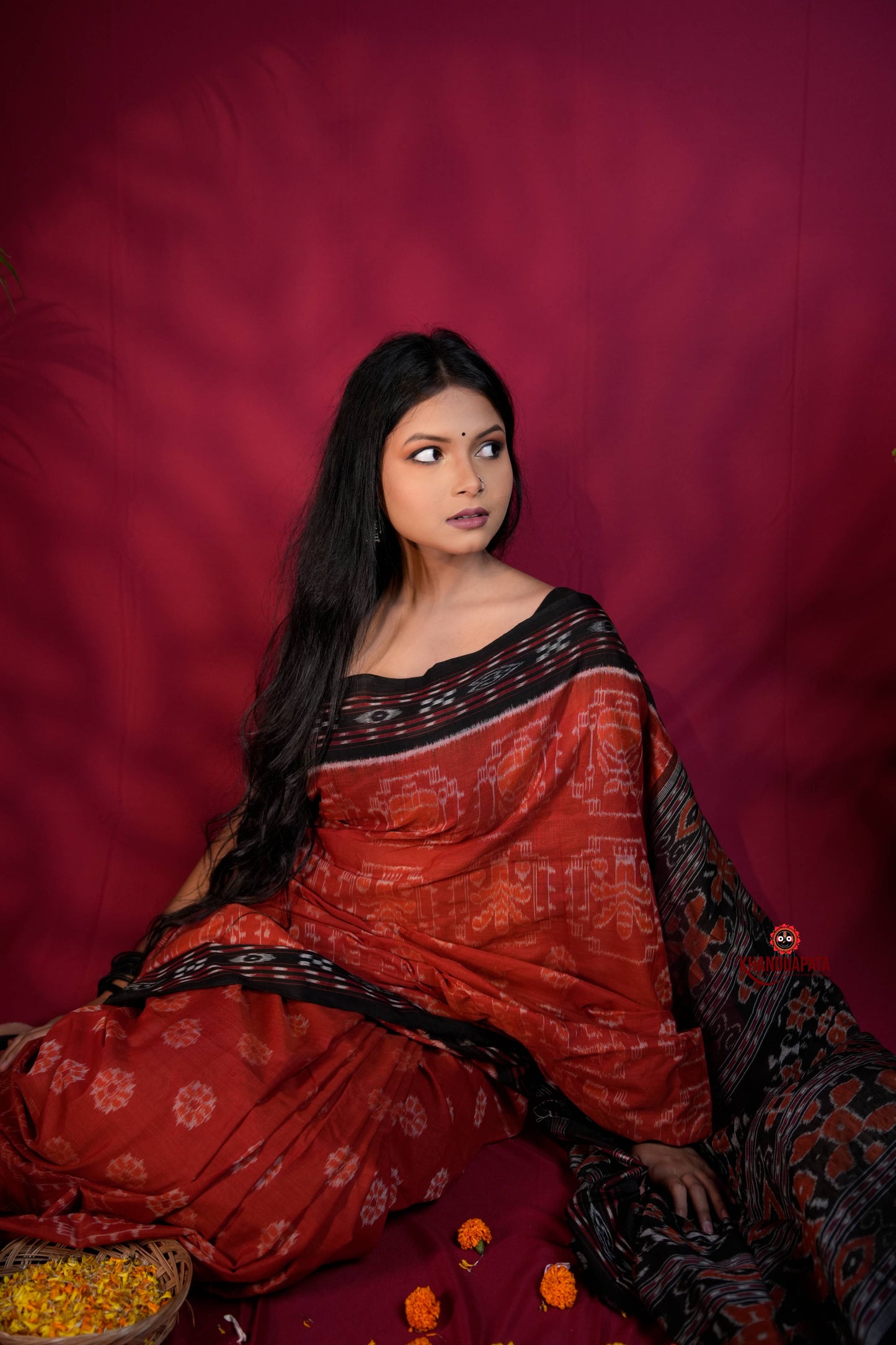 Red & Black Colour Body Design Cotton Saree For Women