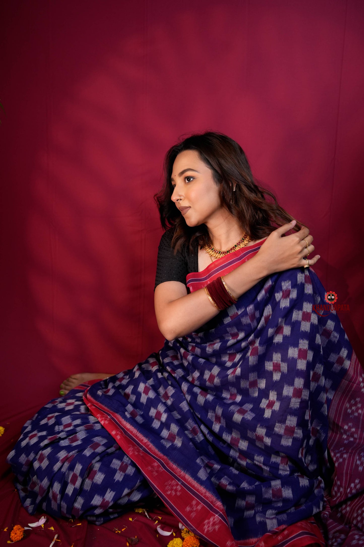 Red & Blue Colour Pasapali Border Body Design Cotton Saree For Women