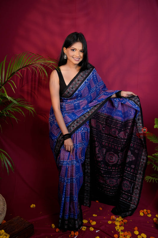 Black & Blue Colour Body Design Cotton Saree For Women