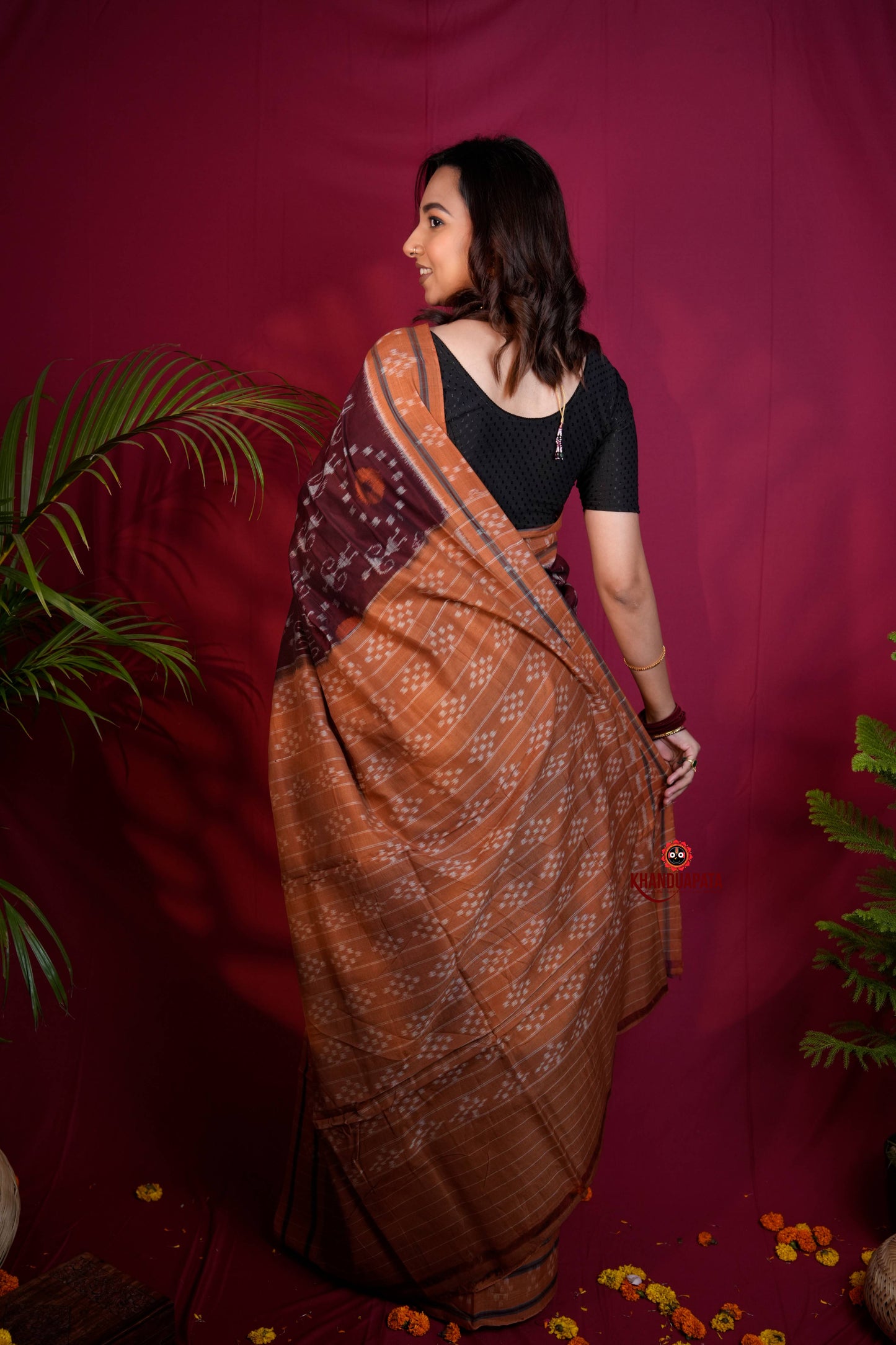 Maroon & Orange Colour Pasapali Border Body Design Cotton Saree For Women