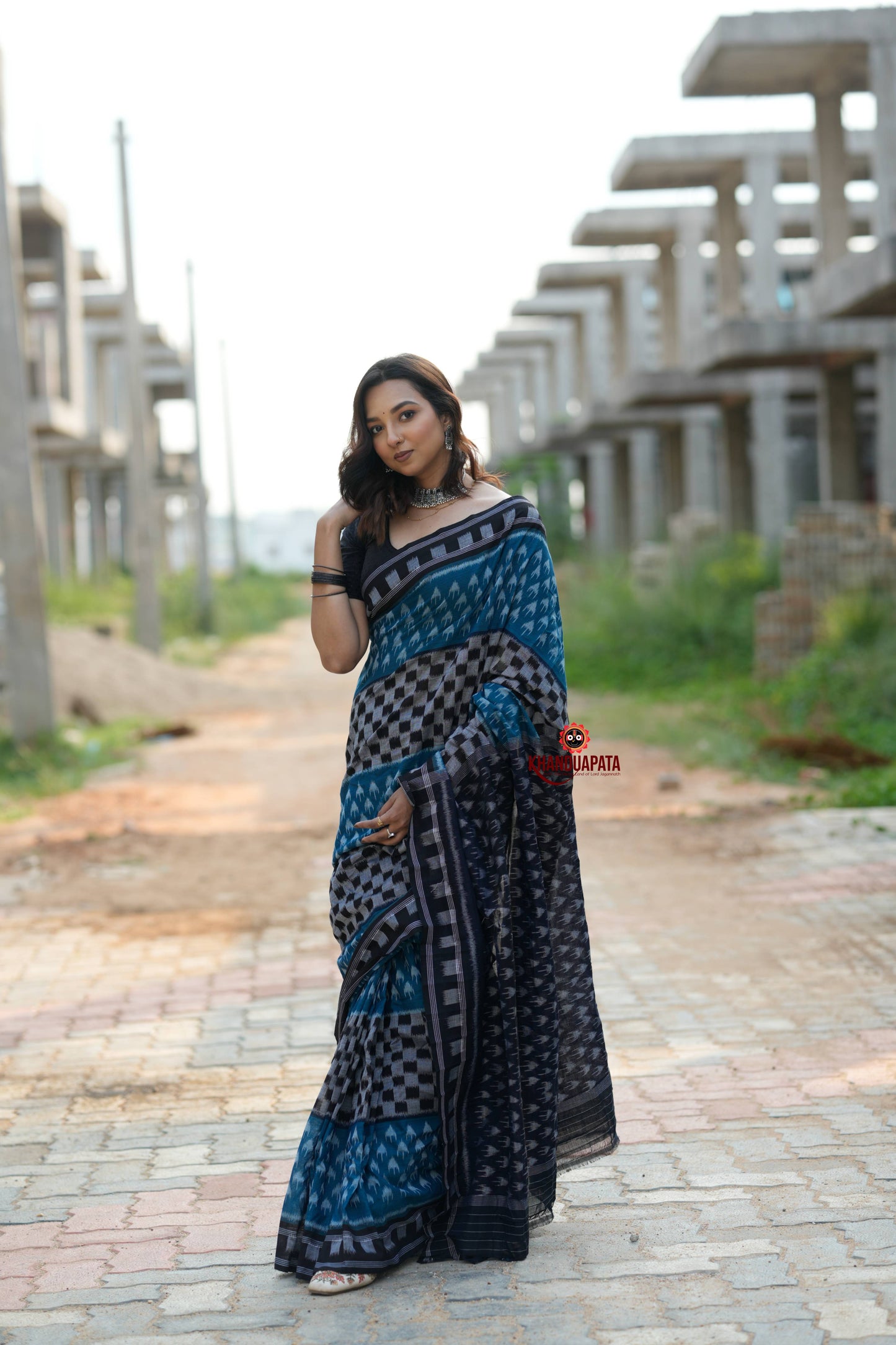 Green & Black Colour Box Design Cotton Saree For Women