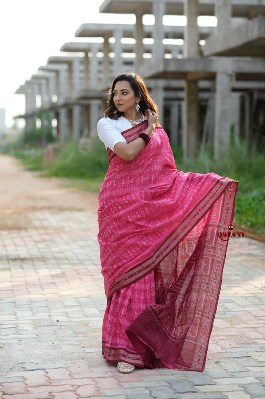 Red & Pink Colour Body Design Cotton Saree For Women