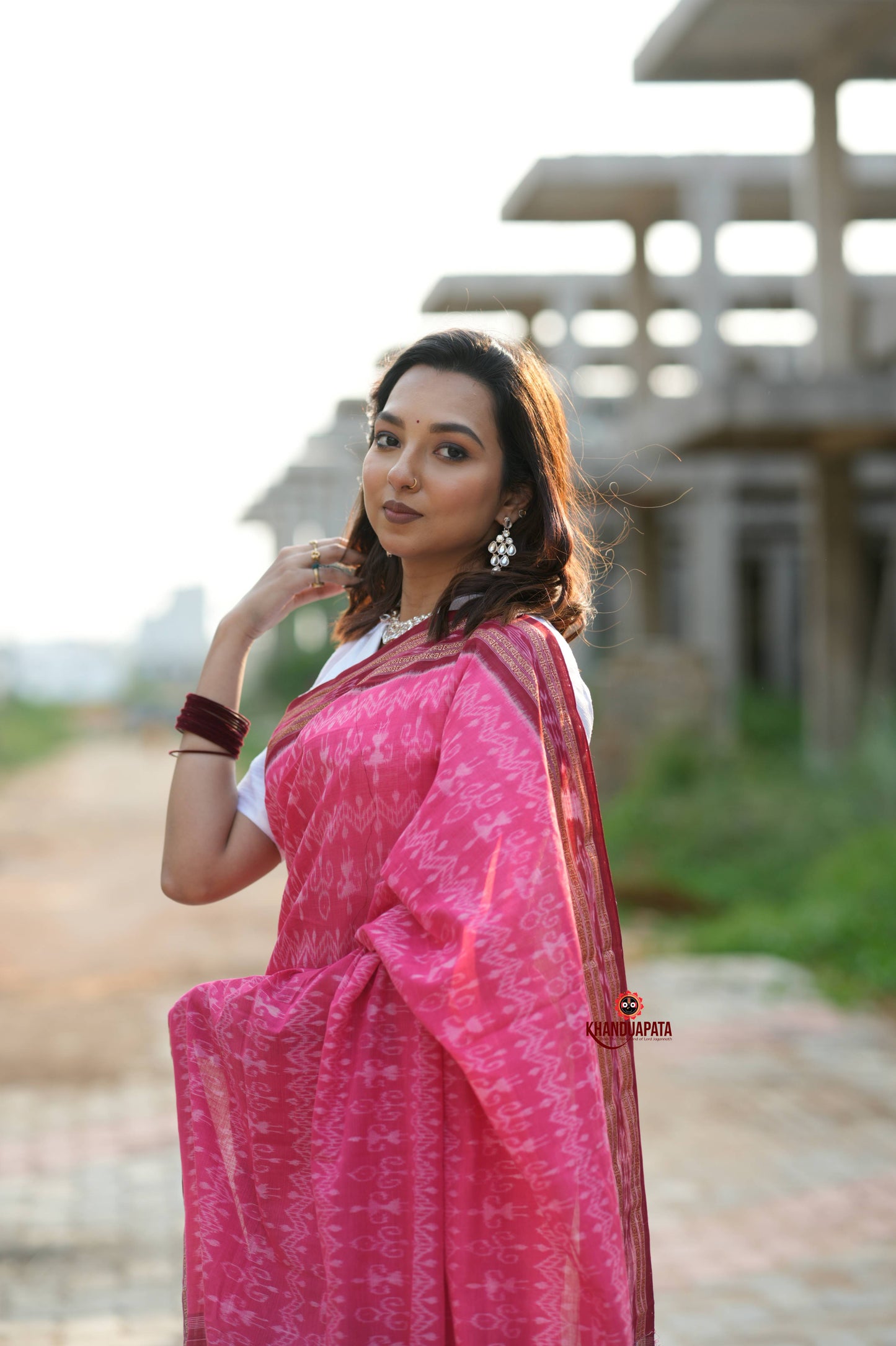 Red & Pink Colour Body Design Cotton Saree For Women