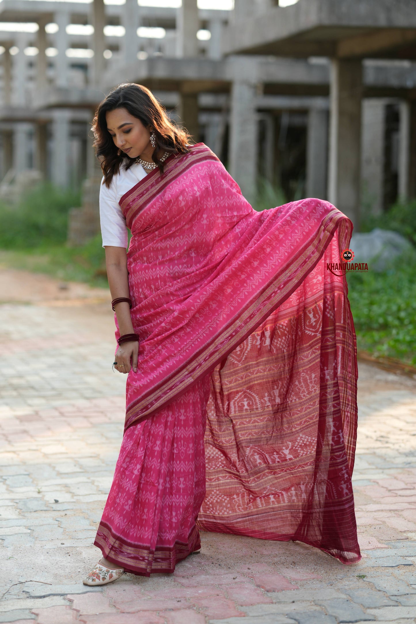 Red & Pink Colour Body Design Cotton Saree For Women