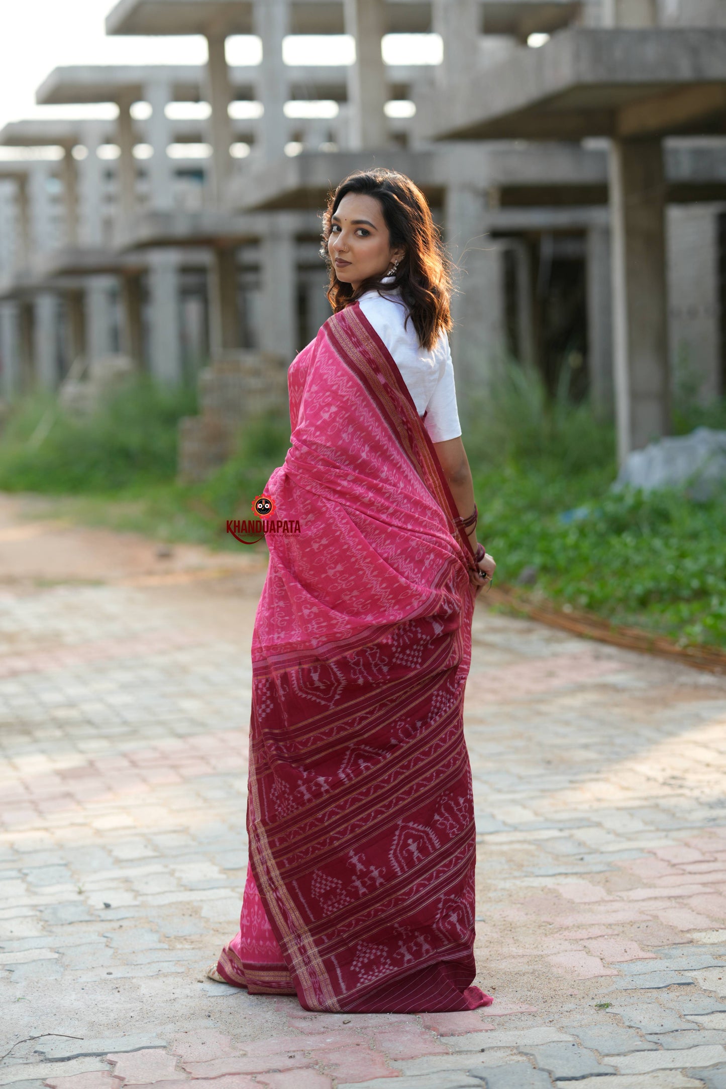 Red & Pink Colour Body Design Cotton Saree For Women