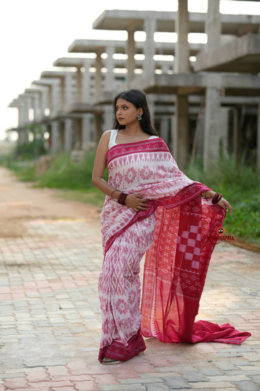 Red & White Border Pasapali Design Cotton Saree For Women