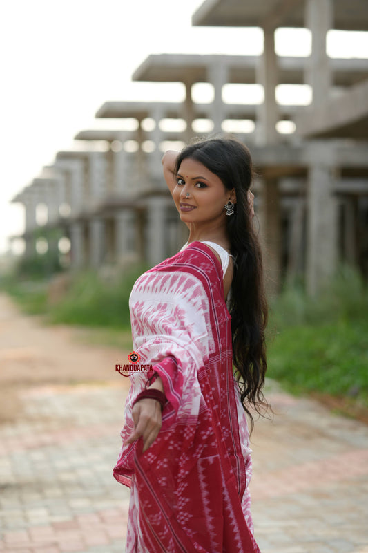 Red & White Border Pasapali Design Cotton Saree For Women