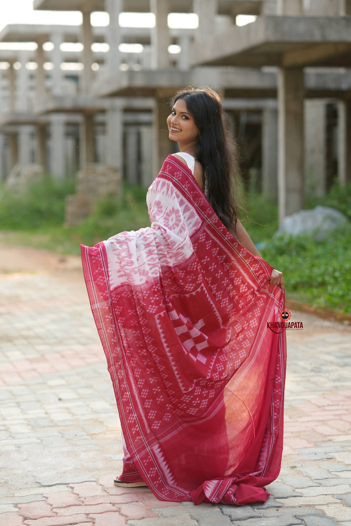 Red & White Border Pasapali Design Cotton Saree For Women