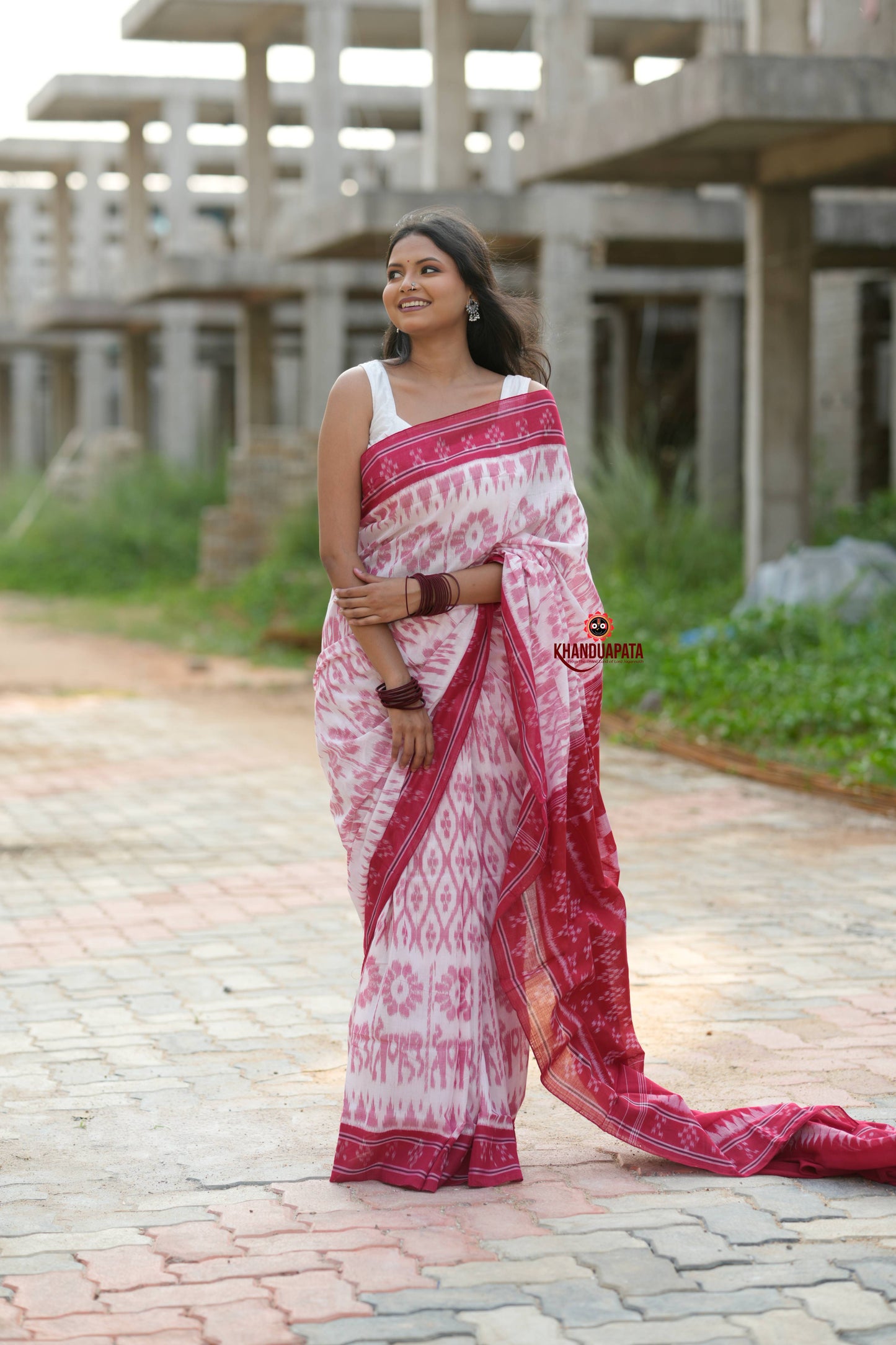 Red & White Border Pasapali Design Cotton Saree For Women