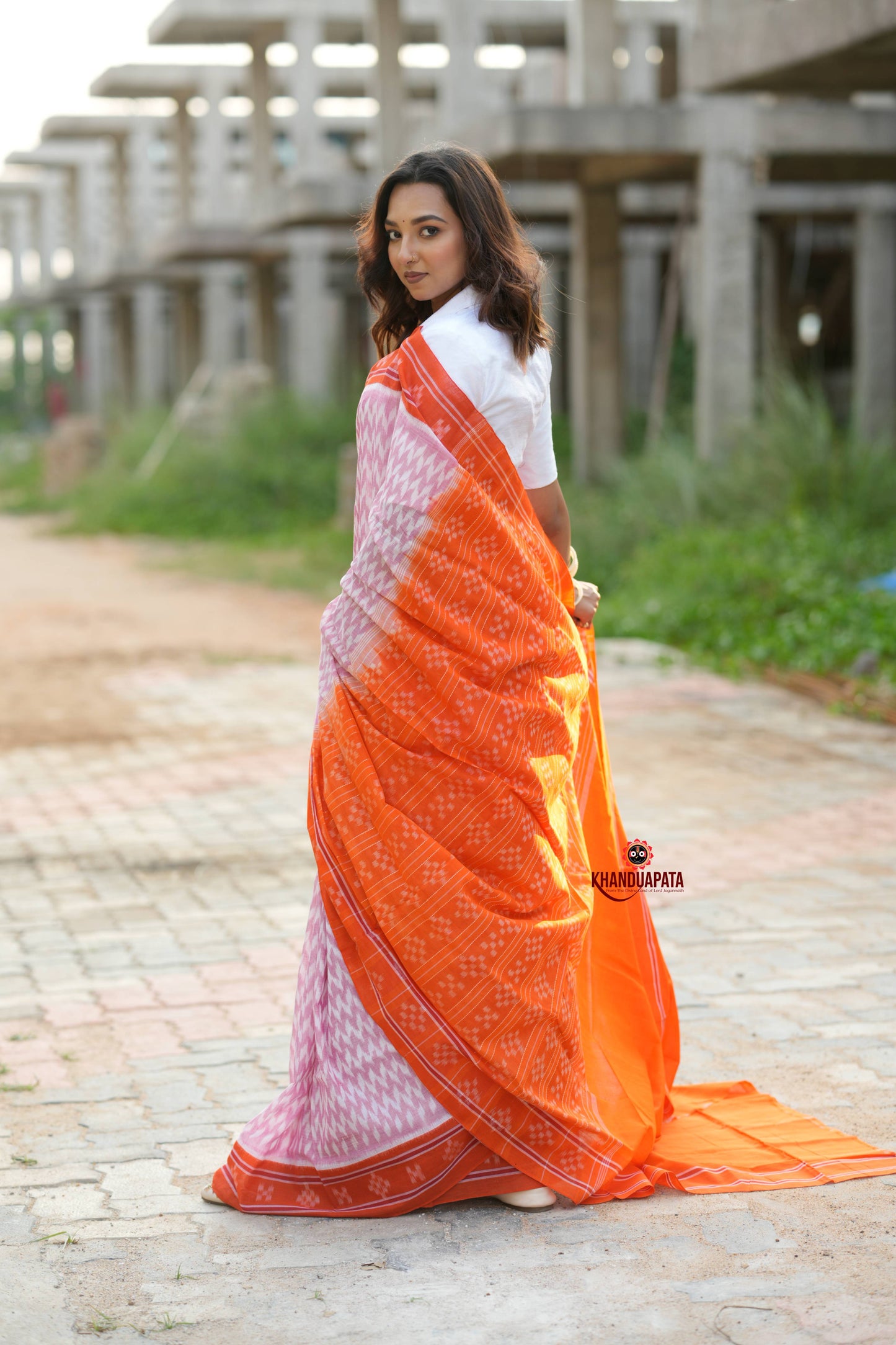 Orange & Pink Border Pasapali Design Cotton Saree For Women