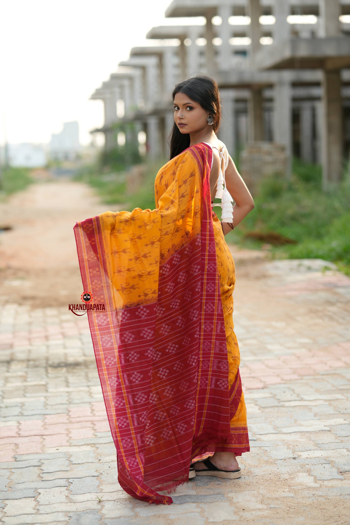 Red & Yellow Doll Design Cotton Saree For Women