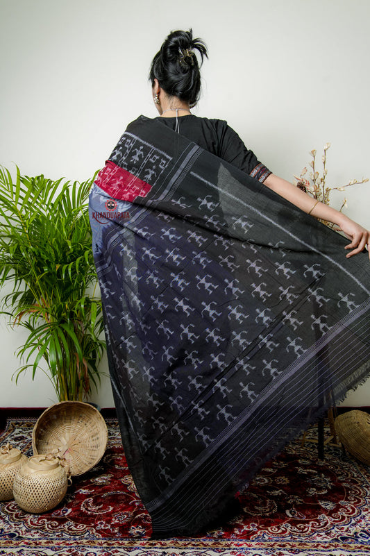 Grey Doll Design Cotton Saree For Women