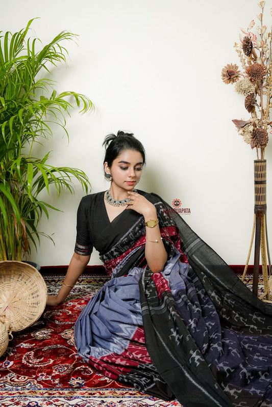 Grey Doll Design Cotton Saree For Women