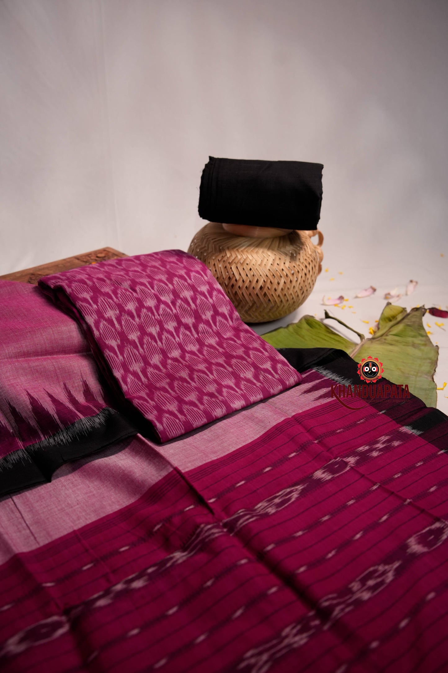 Black & Pink Ethnic Design Unstitched Cotton Suit For Women