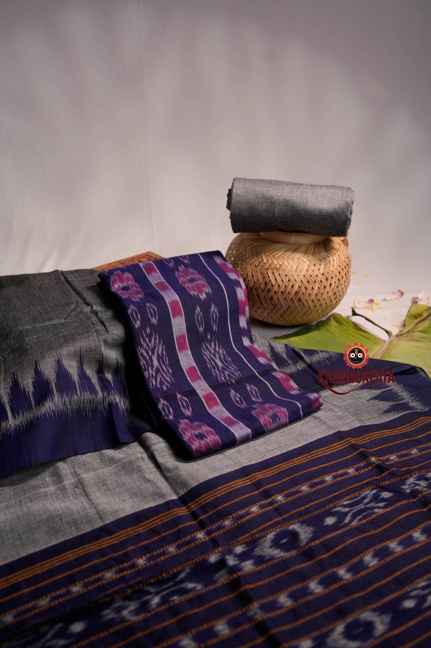 Grey & Blue Flower Design Unstitched Cotton Suit For Women