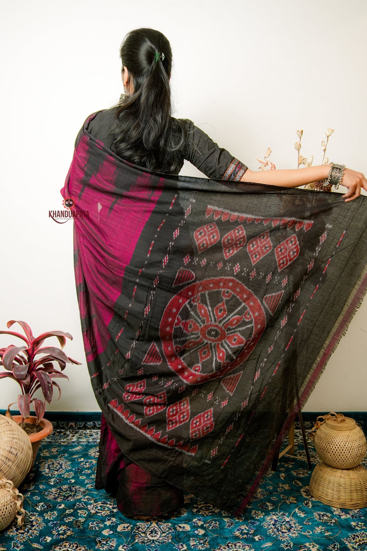 Deep Red Plain Cotton Saree For Women