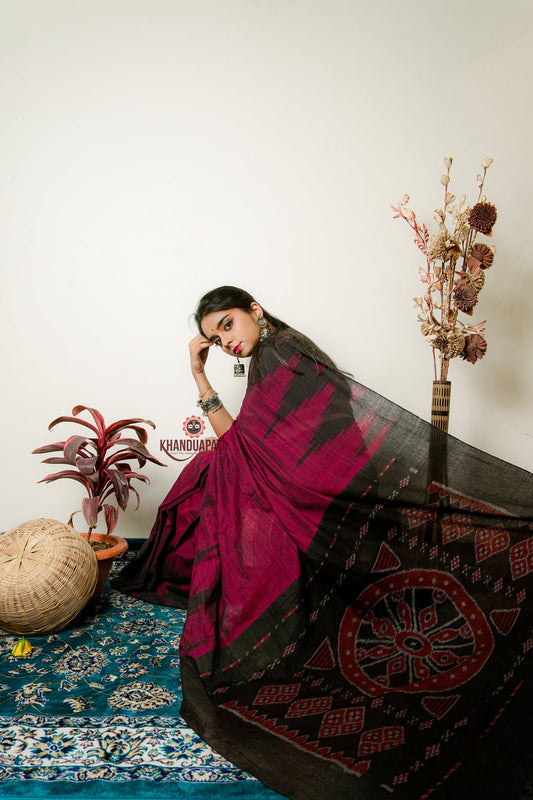 Deep Red Plain Cotton Saree For Women