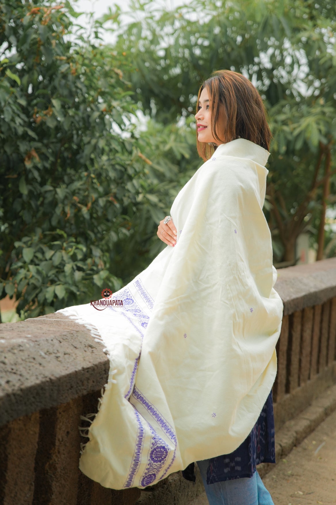 Indigo Blue Design Heritage Cotton Shawl For Winter