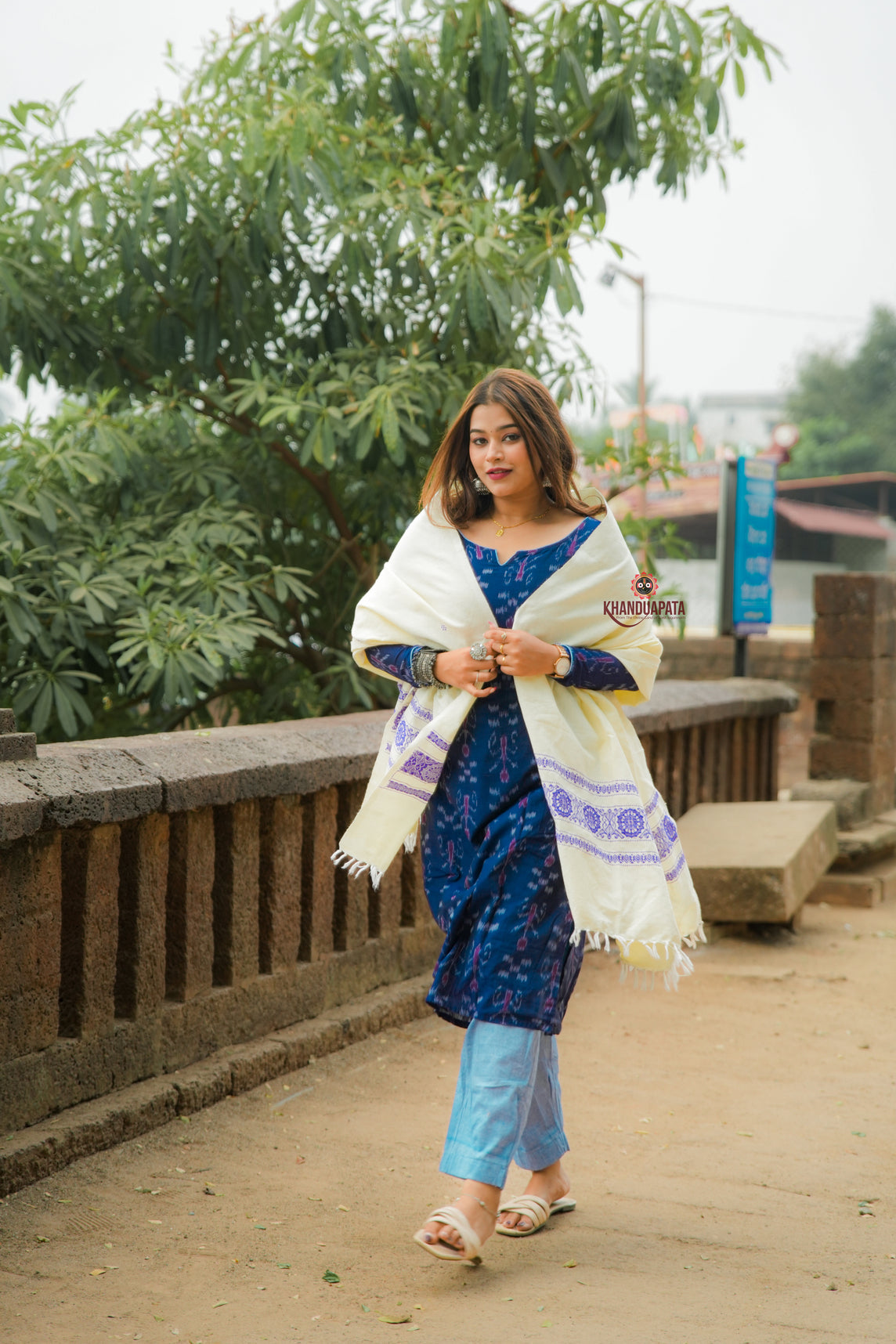 Indigo Blue Design Heritage Cotton Shawl For Winter