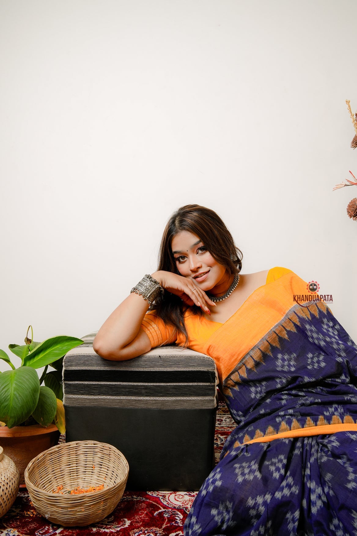 Yellow & Blue Small Star Design Cotton Saree For Women