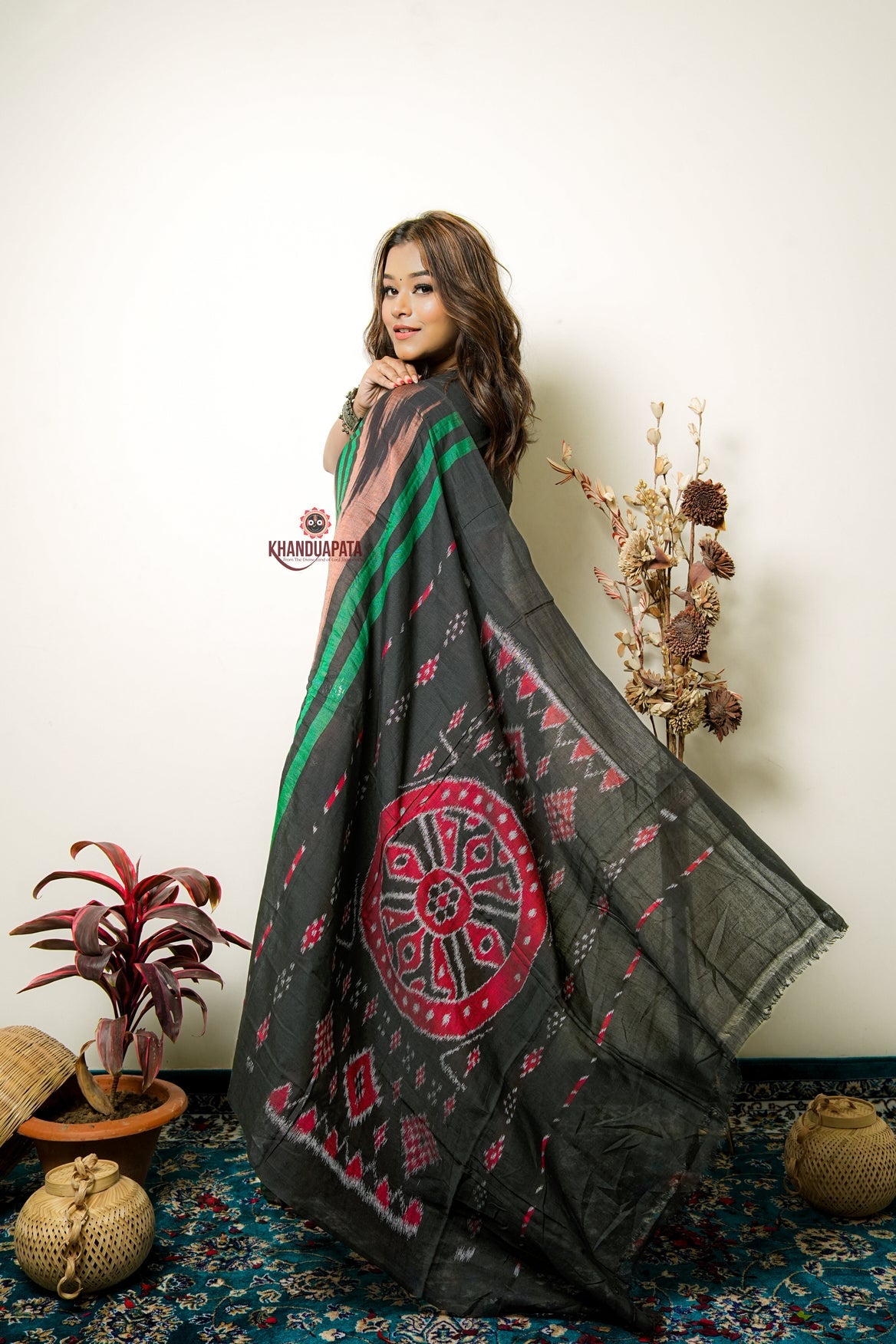 Green And Brown Colour Stripe Design Cotton Saree For Women