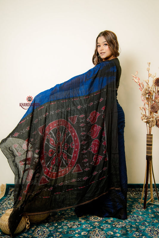 Indigo Blue Plain Cotton Saree For Women