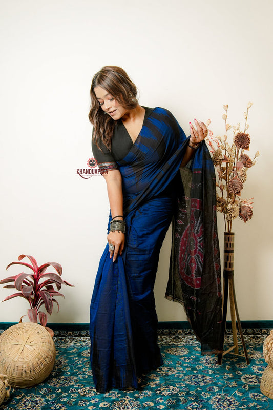 Indigo Blue Plain Cotton Saree For Women