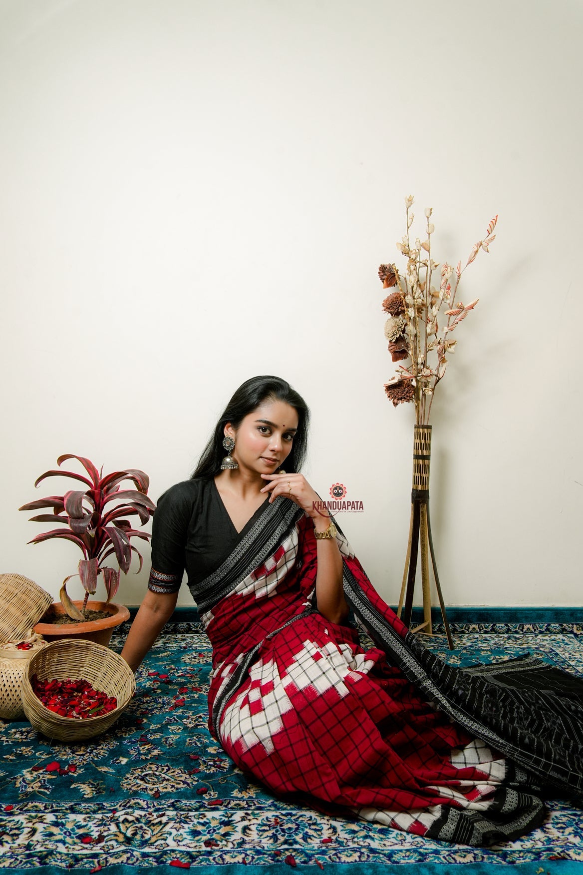 Red & White Stripe Design Cotton Saree For Women