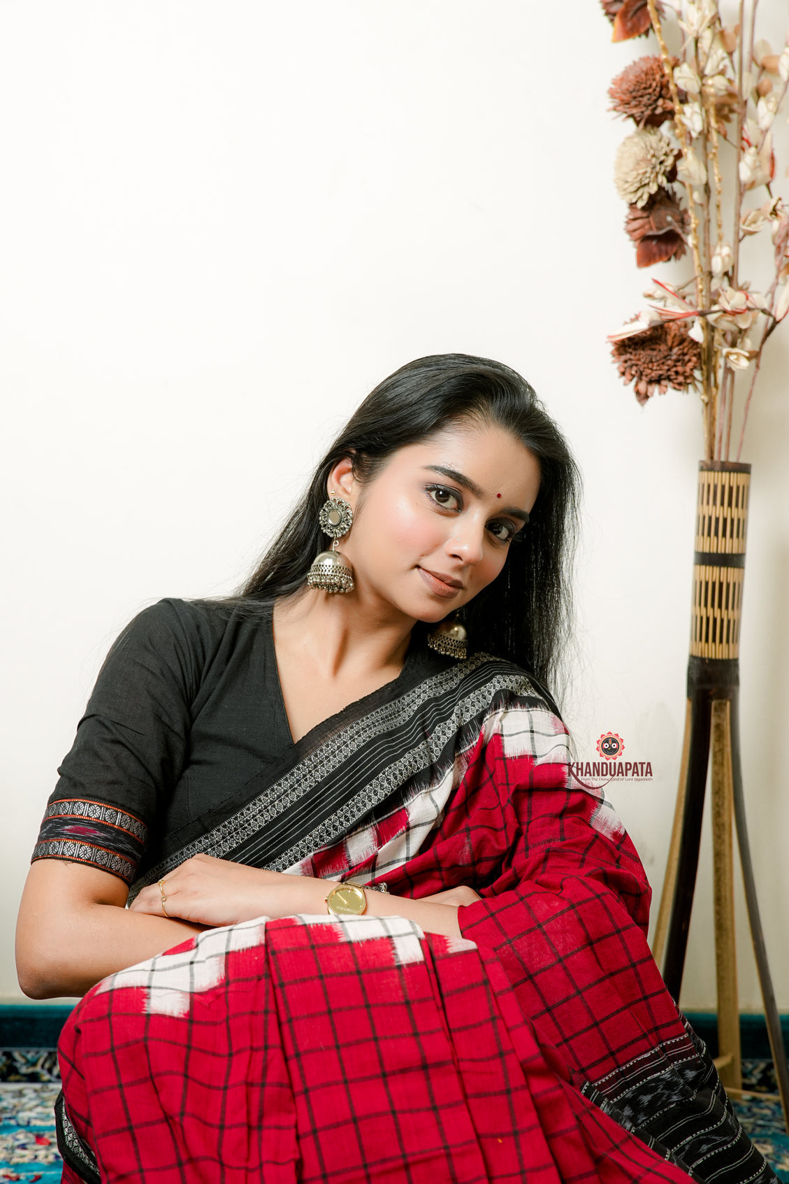 Red & White Stripe Design Cotton Saree For Women