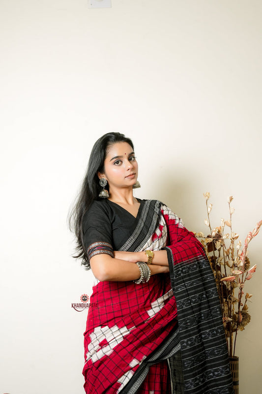 Red & White Stripe Design Cotton Saree For Women
