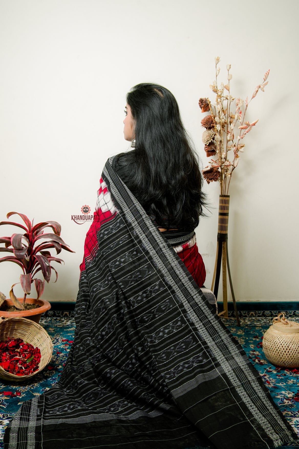 Red & White Stripe Design Cotton Saree For Women