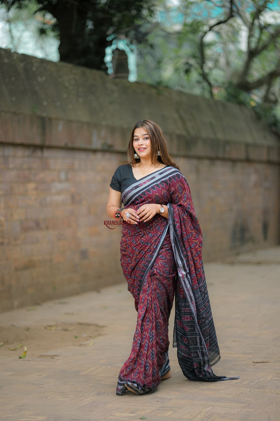 Deep Brown Cotton Saree For Women
