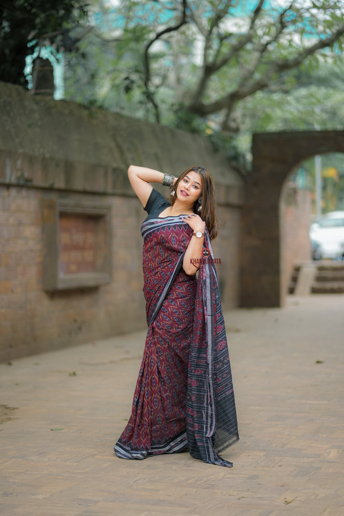 Deep Brown Cotton Saree For Women