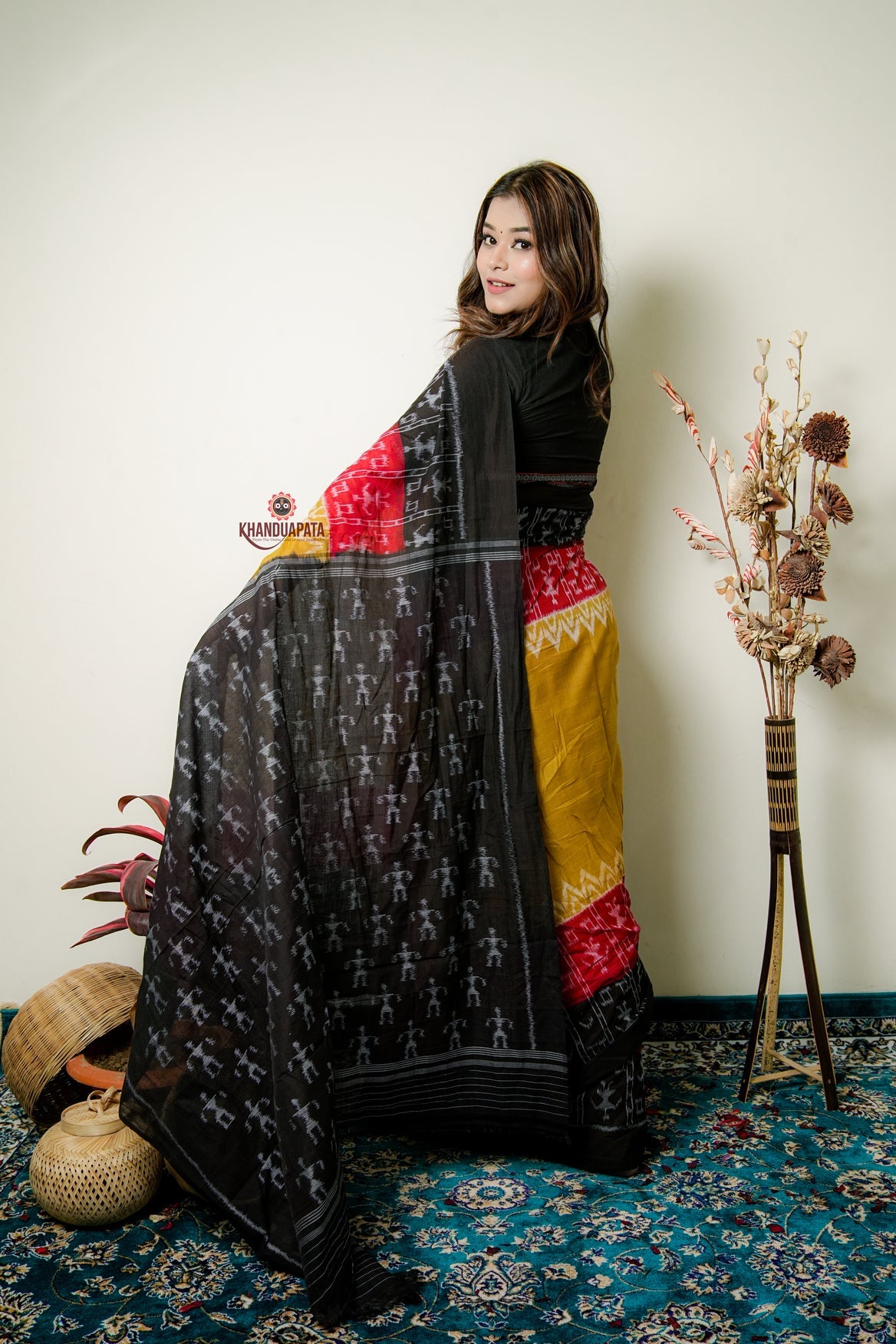 Multicolor Tribal Doll Design Cotton Saree For Women