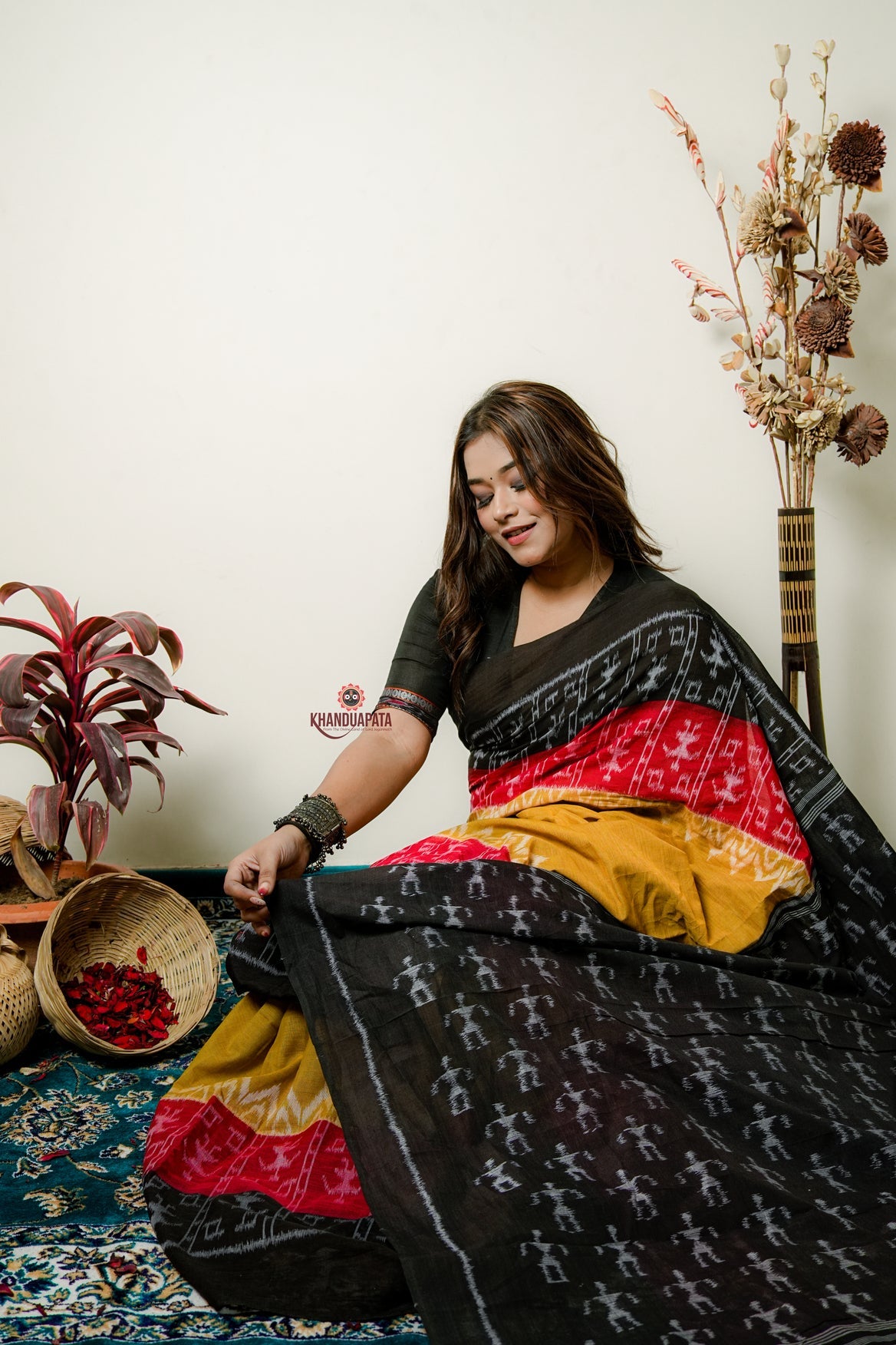 Multicolor Tribal Doll Design Cotton Saree For Women