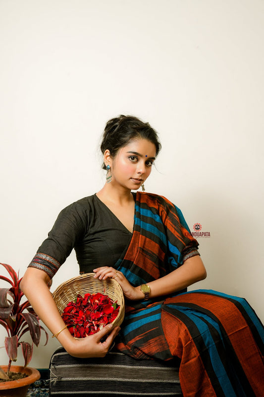 Multicolour Stripe Design Cotton Saree For Women