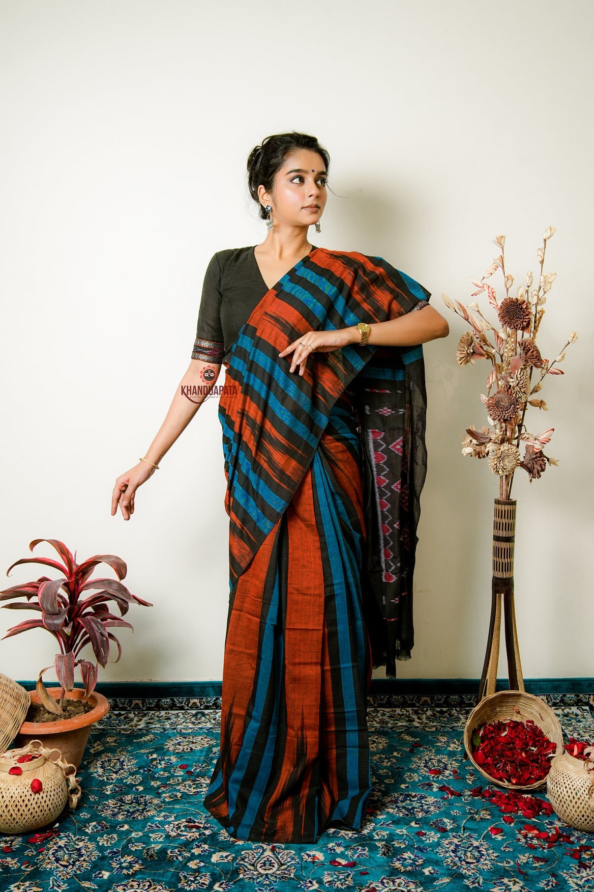 Multicolour Stripe Design Cotton Saree For Women
