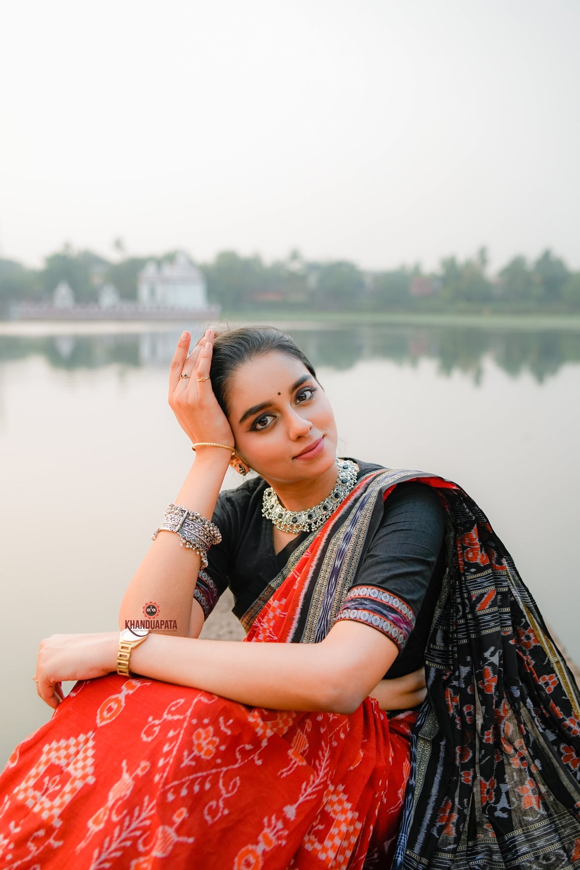 Light Red Doll Design Cotton Saree For Women