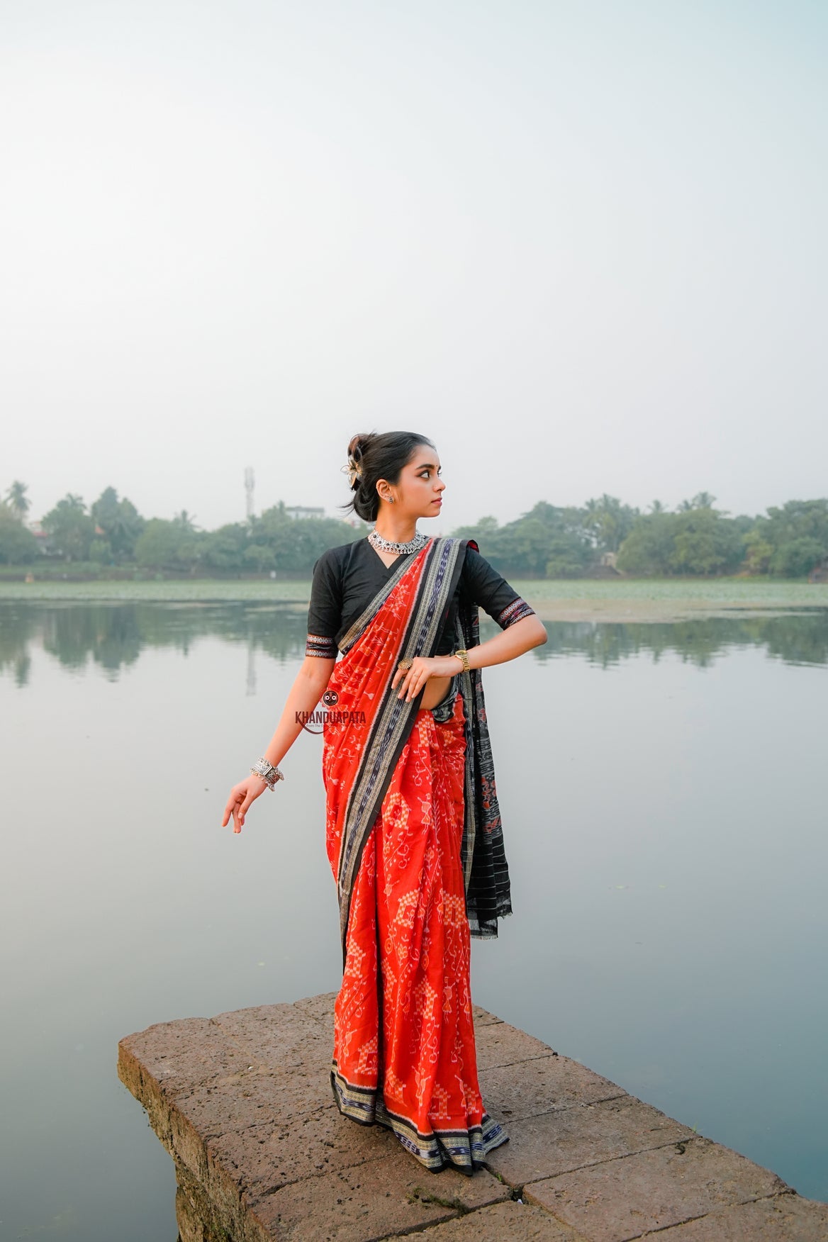 Light Red Doll Design Cotton Saree For Women